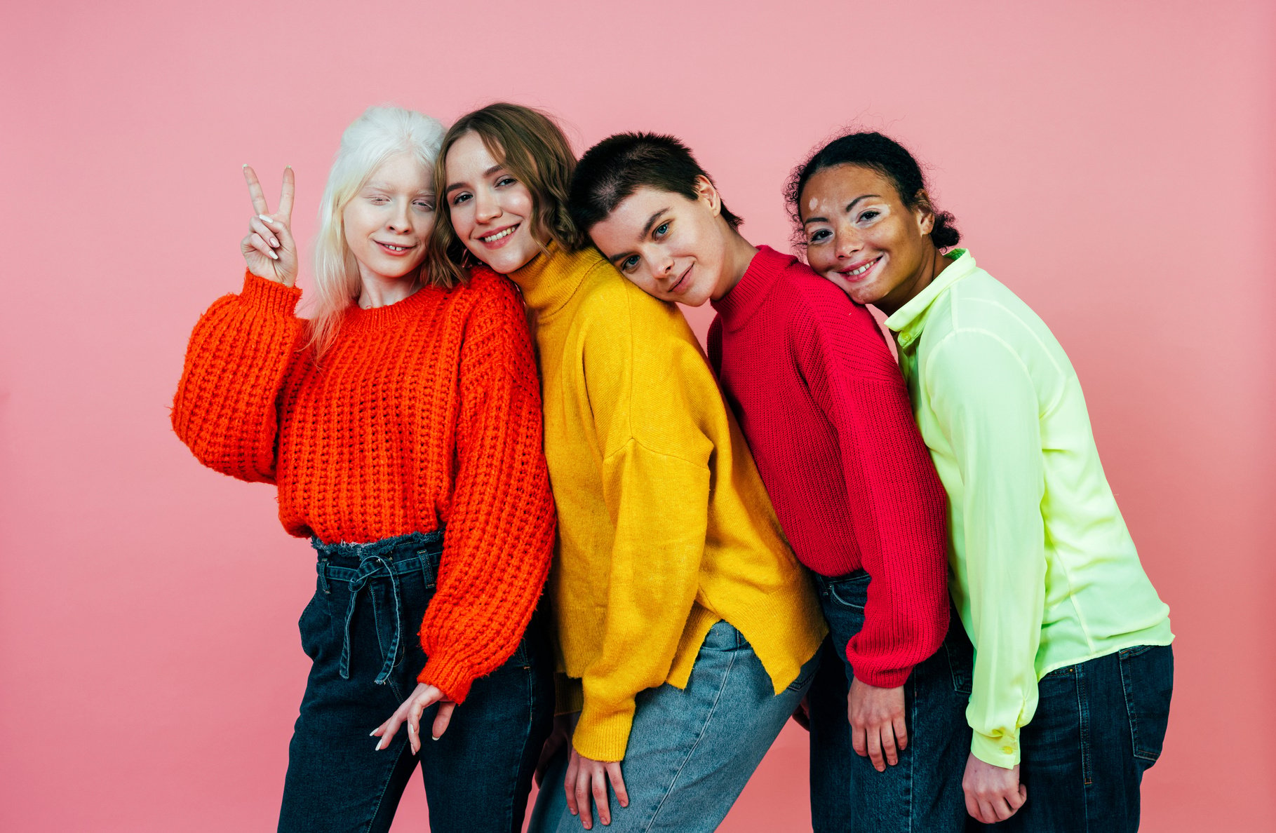 Diverse Women Posing on Pink Background 